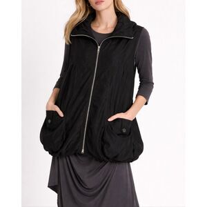 Sun Kim Tina Lagenlook Zip Vest Black Oversized Pocket Jacket S